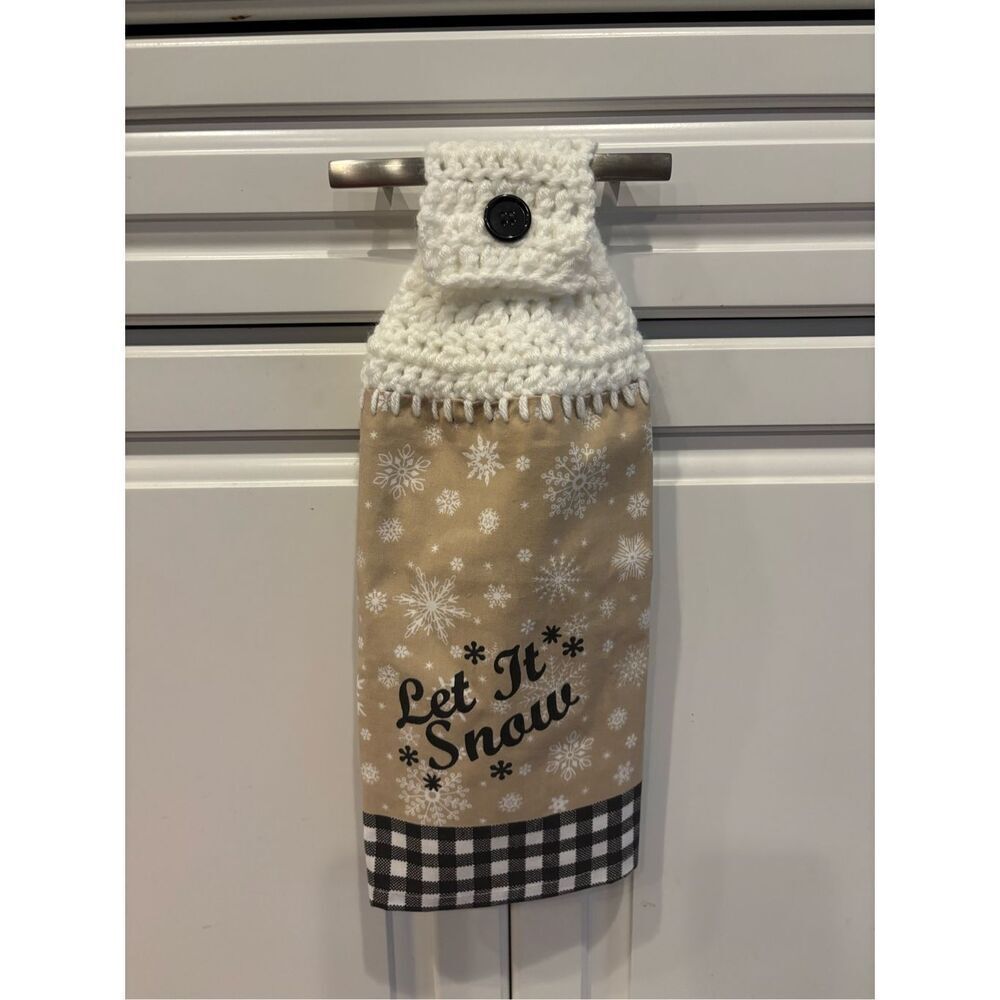 Crochet Top Kitchen Towel-Let it snow. (Snowflakes)